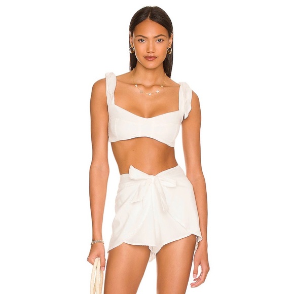 Indah Tops - Indah Paige White Solid Shoulder Ties Fitted Bralette Crop Top Size Small S